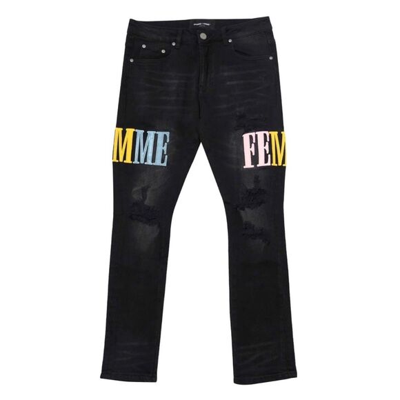 NWT Homme Femme Multi Letterman Jeans in Black size 40